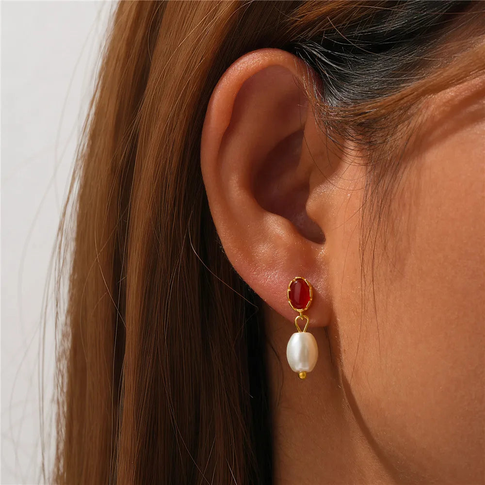 Anaé - boucle d'oreille perle rouge